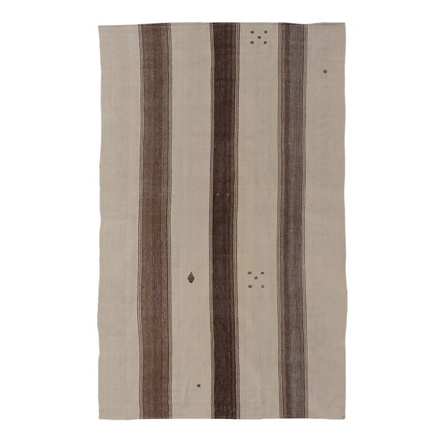 Mid 20th Century Vintage Turkish Kilim Rug With Stripes in Grey White & Cream For Sale