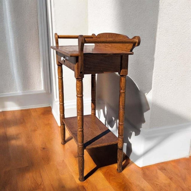 Antique Oak Washstand With Drawer, Shelf and Towel Rail, 19th Century For Sale - Image 9 of 17