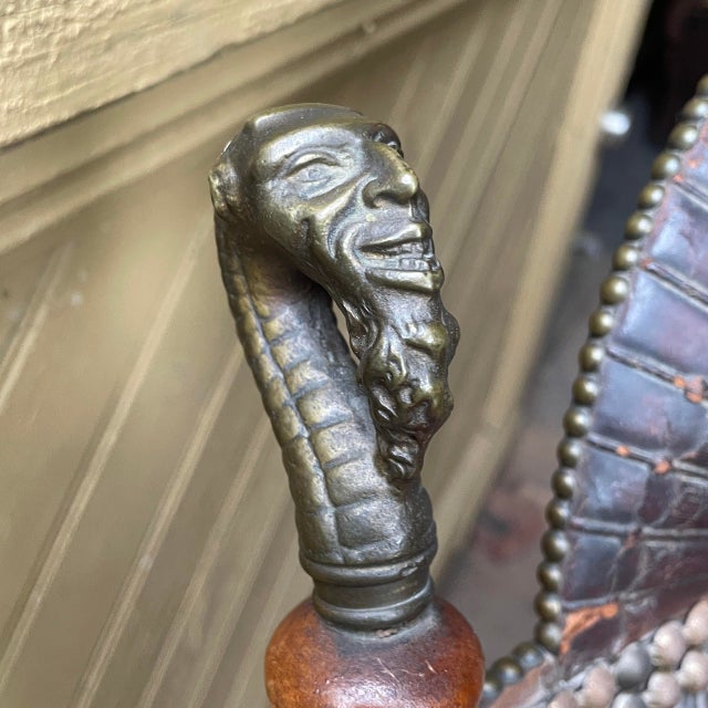 Mid 19th Century Victorian Aesthetic Movement Rocking Chair With Embossed Leather Back and Satyr Finials For Sale - Image 14 of 17