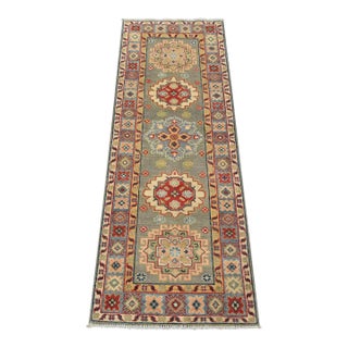 Kazak Runner 2’1” X 5’7” Gray Wool Tribal Hand-Knotted Oriental Rug For Sale