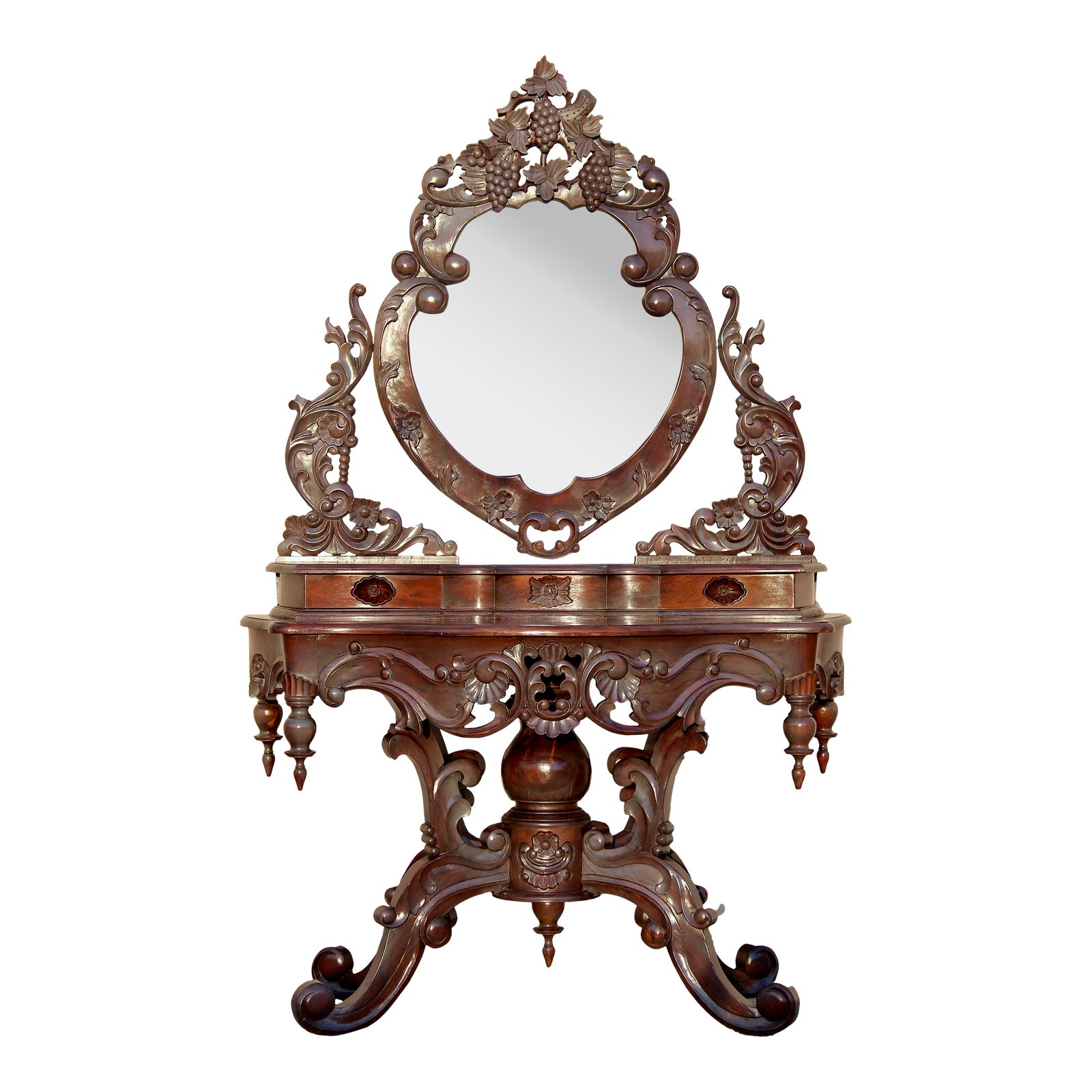 Early 19th-Century Rococo Revival Style Hand-Carved Vanity With Trefoil ...