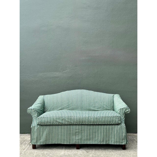 Vintage Striped Slip Covered Camelback Loveseat For Sale - Image 11 of 18