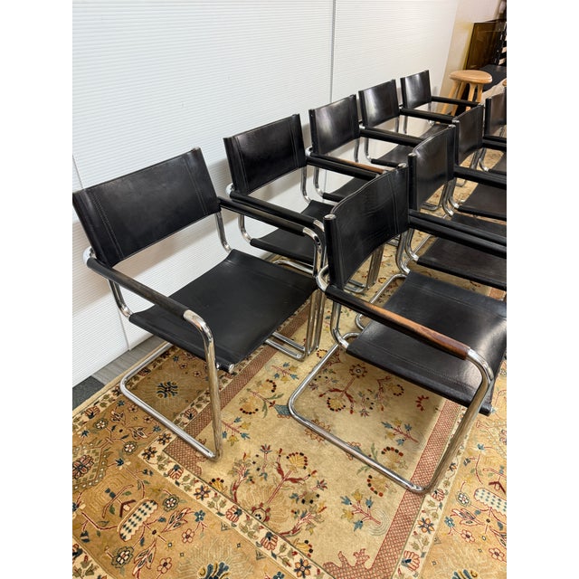 Mart Stam for Linea Veam 1970's S34 Leather Cantilever Armchairs , Set of 6 For Sale - Image 13 of 15