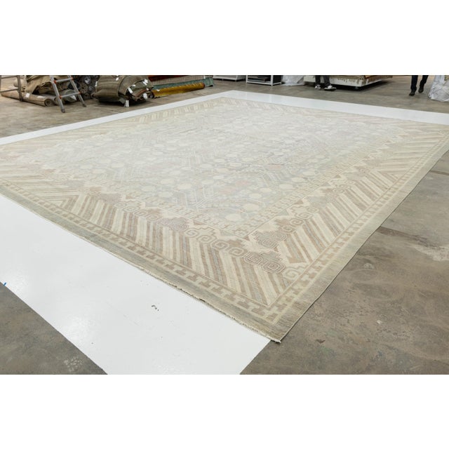 17x20 Modern Khotan Style Hand-Knotted Wool Area Rug – Geometric Neutral Palette For Sale - Image 10 of 11