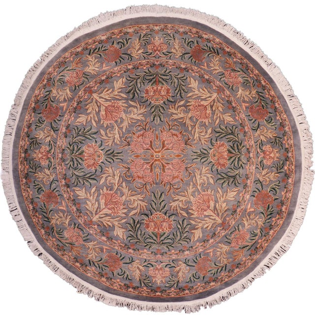 Gray Art Nouveau 1990's Floral Pak-Persian Gray/Pink Wool Round Rug - 8'1'' X 8'3'' For Sale - Image 8 of 8