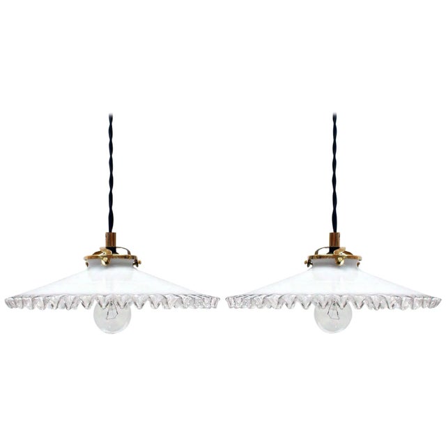 Black Mid-Century French Opaline Glass Pendant Lamps, 1950s, Set of 2 For Sale - Image 8 of 8