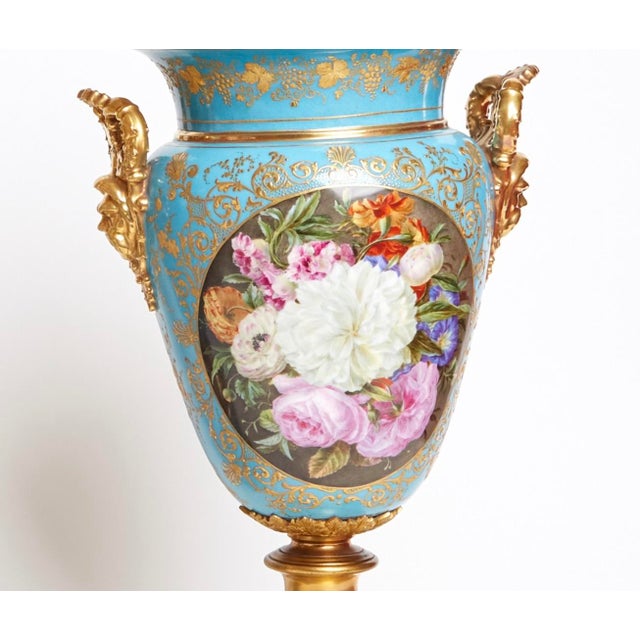 Metal Antique Gilt Bronze Mounted Blue-Ground Jacob Petit Handled Urn, Ca. 1834 For Sale - Image 7 of 12