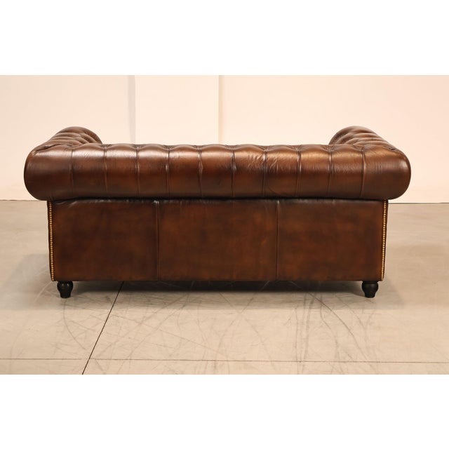 Chesterfield Style 6 Foot Cognac Brown Tufted Leather Sofa For Sale - Image 15 of 16