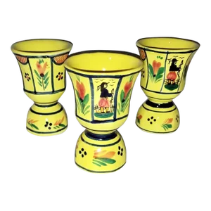 1960s Quimper Soleil French Faience Egg Cups or Sherry Glasses- Set of 3