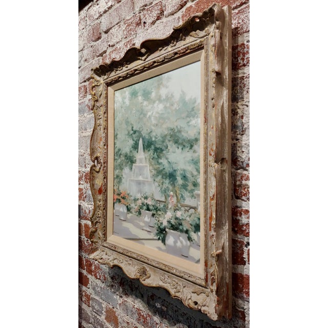 Blue Andre Gisson -Young Woman Near the Fountain at the Park-Oil Painting For Sale - Image 8 of 11