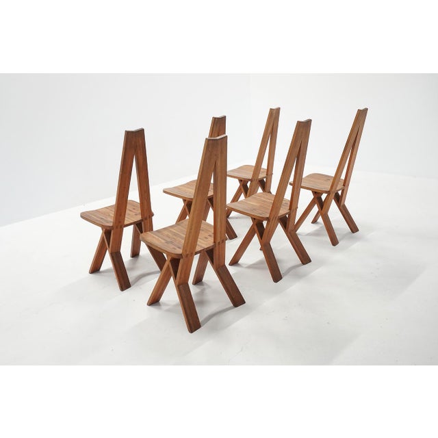 Vintage S45 Chlacc Dining Chairs by Pierre Chapo, 1970s, Set of 6 For Sale - Image 9 of 10