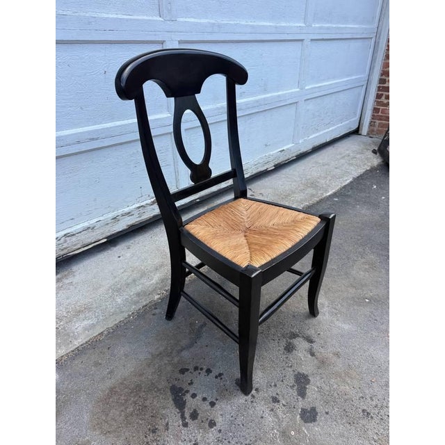 Pottery Barn Napoleon Black Painted Rush Seat Modern Dining Chairs- Set of 4 For Sale - Image 15 of 18