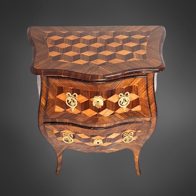 Small 18th Century Baroque Chest of Drawers, Cube Marquetry For Sale - Image 6 of 18
