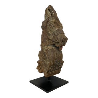Currey & Company Antique Carved Wood Horse Fragment on Stand Sculpture For Sale