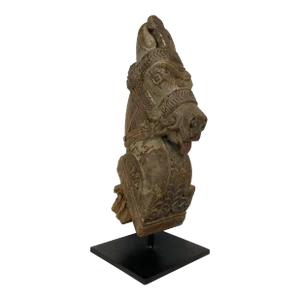 Currey & Company Antique Carved Wood Horse Fragment on Stand Sculpture