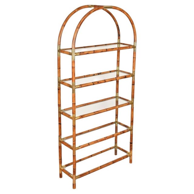 Large Italian Arch Shelf in Rattan and Brass, 1970s For Sale - Image 17 of 17