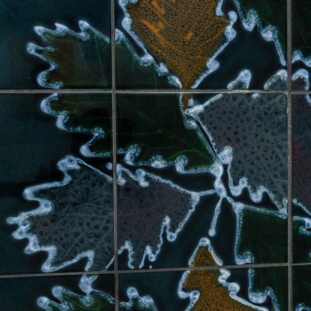 20th Century French Wood Black Patinated Coffee Table With Leaf Ceramic Top For Sale - Image 10 of 18