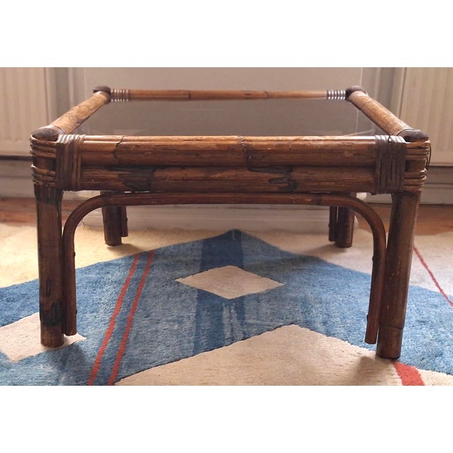 Bamboo and Smoked Glass Coffee Table, 1960s For Sale - Image 5 of 8