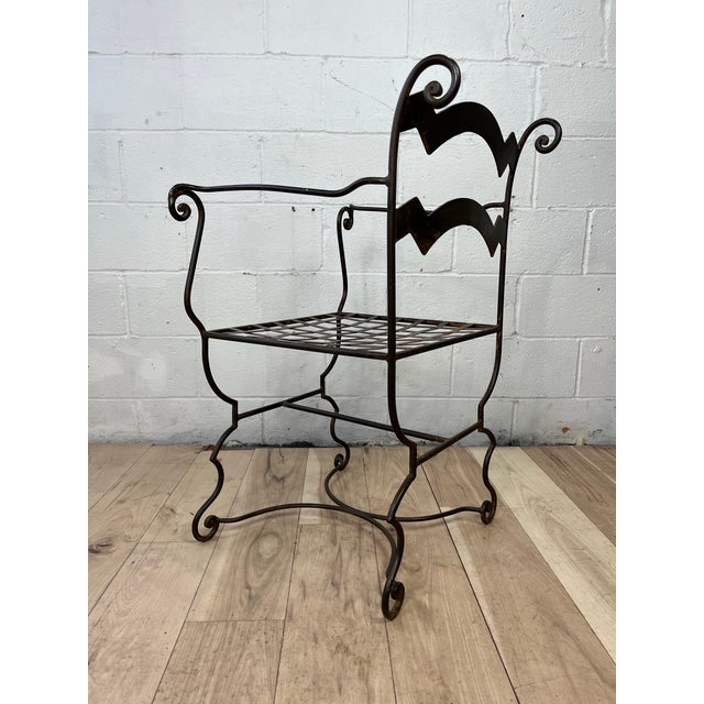 Black Vintage Wrought Iron Curule Armchair With Sculptural Scrollwork For Sale - Image 8 of 11