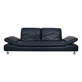 Blue Leather Rivoli Three-Seater Sofa with Manual Function from Koinor For Sale