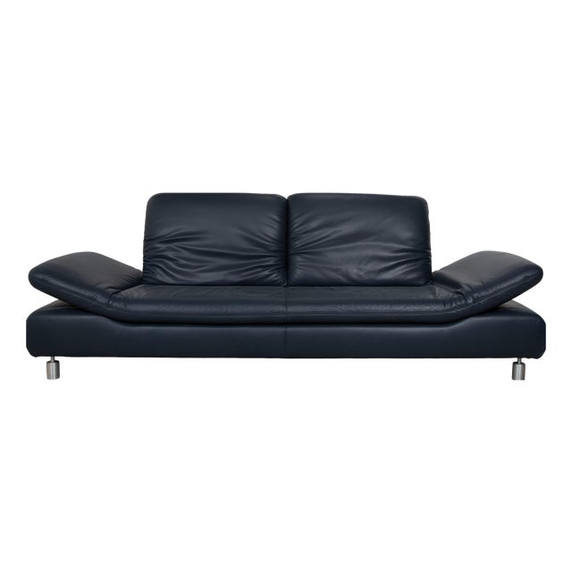 Blue Leather Rivoli Three-Seater Sofa with Manual Function from Koinor For Sale