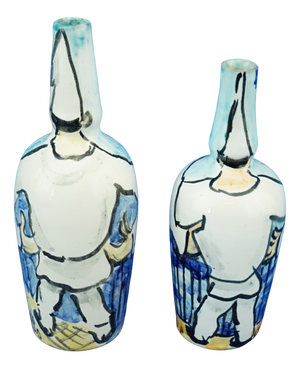 Ceramic Bottles with Pulcinella Masks by Mario Cortiello, Naples, Italy, 1940s, Set of 2