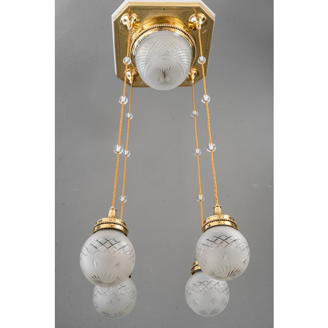 Gold Art Deco Chandelier with Cut Glass Shades, Vienna, 1920s For Sale - Image 8 of 18