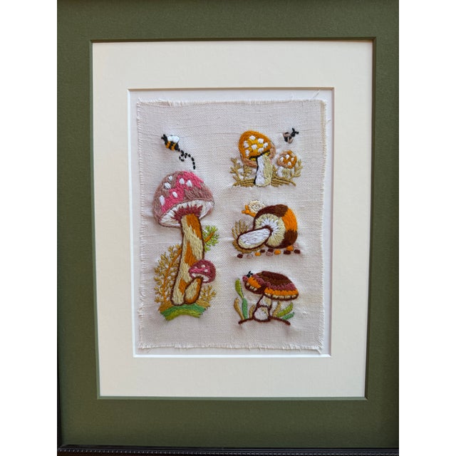 Mid 20th Century Mid 20th Century Framed Mushroom Textile Art Needlepoint Collage Folk Art For Sale - Image 5 of 9