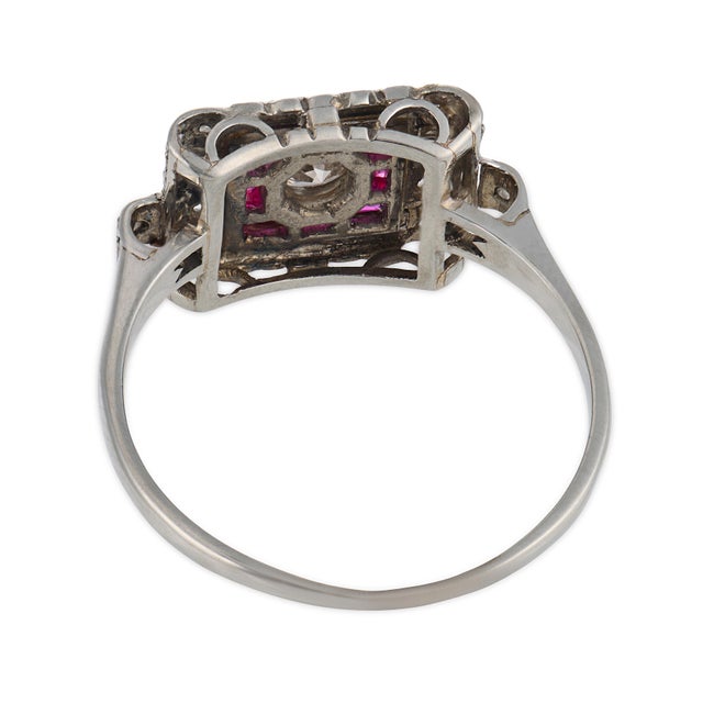Art Deco Style Diamond Ruby Platinum Ring, Size 7.5 For Sale In Los Angeles - Image 6 of 6