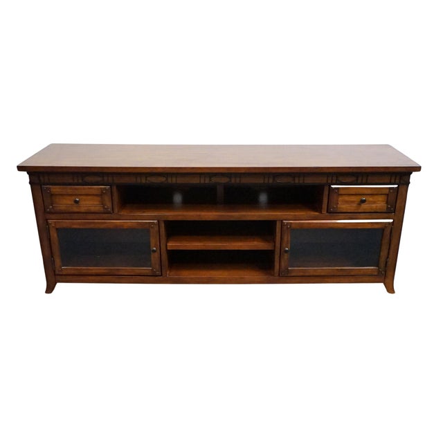 Contemporary Legends Furniture Sierra Collection Cherry Southwestern Rustic Americana Style 76" Media Console Za-S1476 For Sale - Image 3 of 15
