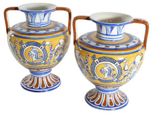 Large Vintage Mediterranean Polychromatic Ceramic Maiolica Vases or Centrepieces, Set of 2