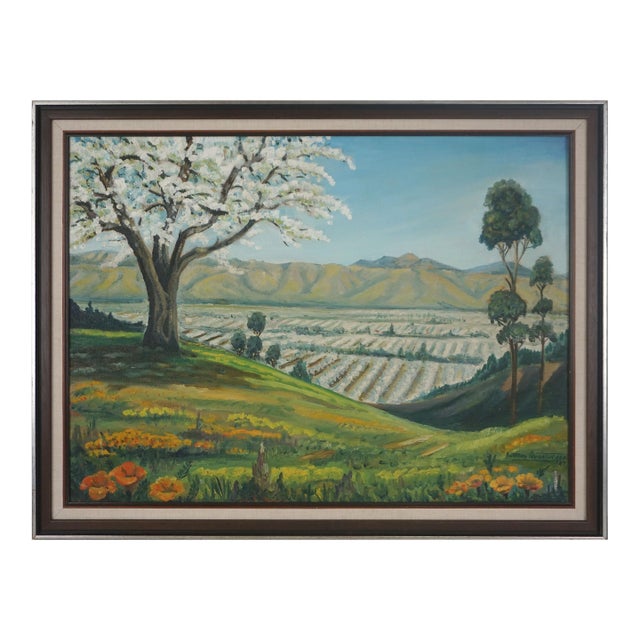 Mid Century Oil Landscape of Santa Clara Valley Before Silicon Valley by Anthony Quartuccio For Sale