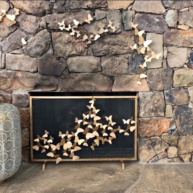 Aged Gold Butterfly Fire Screen Fireplace Screen For Sale In Dallas - Image 6 of 9