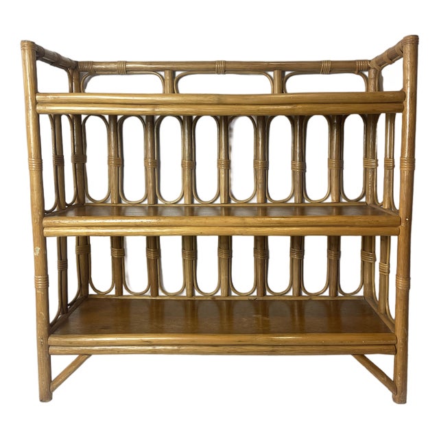 Vintage Bamboo Wicker Display Shelves, 1970 For Sale