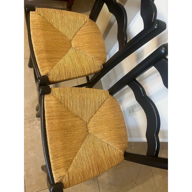 Mid 20th Century Mid 20th Century Country French Style Black Rush Seat Barstools- A Pair For Sale - Image 5 of 12