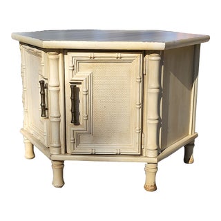 1980s Vintage Boho Chic Faux Bamboo Mersman Side Table For Sale