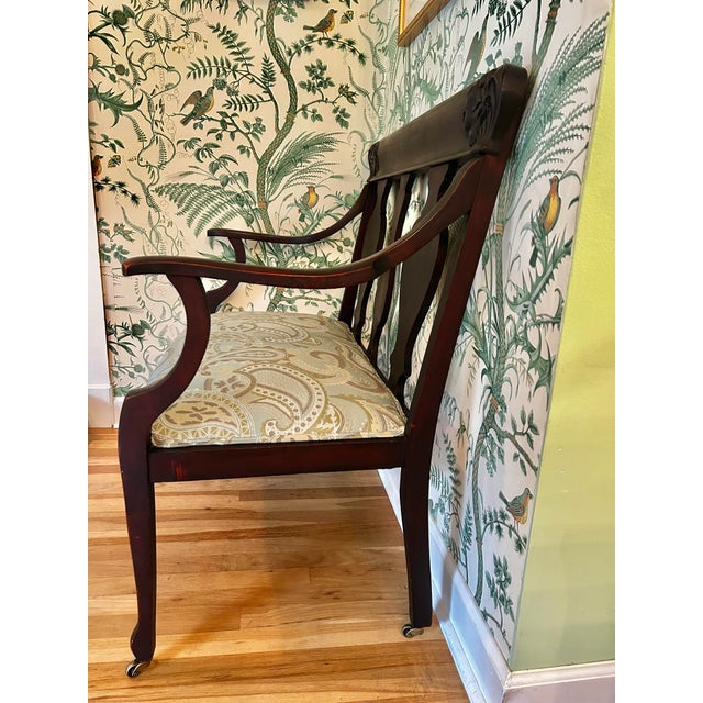 American Early 20th Century American Classical Revival / Empire Revival Mahogany Settee With New Paisley Upholstery For Sale - Image 3 of 15