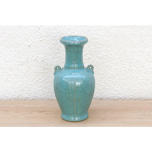 Antique Turquoise Crackle Glaze Vase For Sale - Image 4 of 7