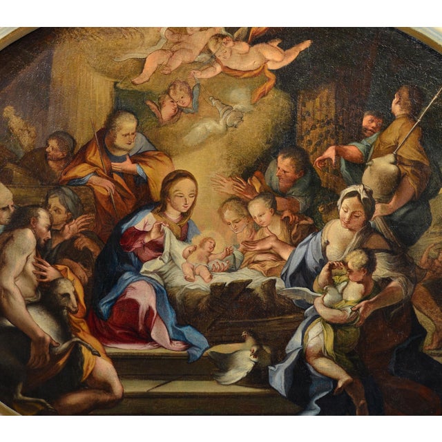 Rococo Circle of Sebastiano Conca, Adoration of the Shepherds, 1720, Oil on Canvas For Sale - Image 3 of 12