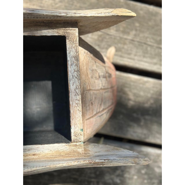 Charming vintage carved wood pelican planter featuring a wonderfully weathered, hand-painted finish in soft natural tones...