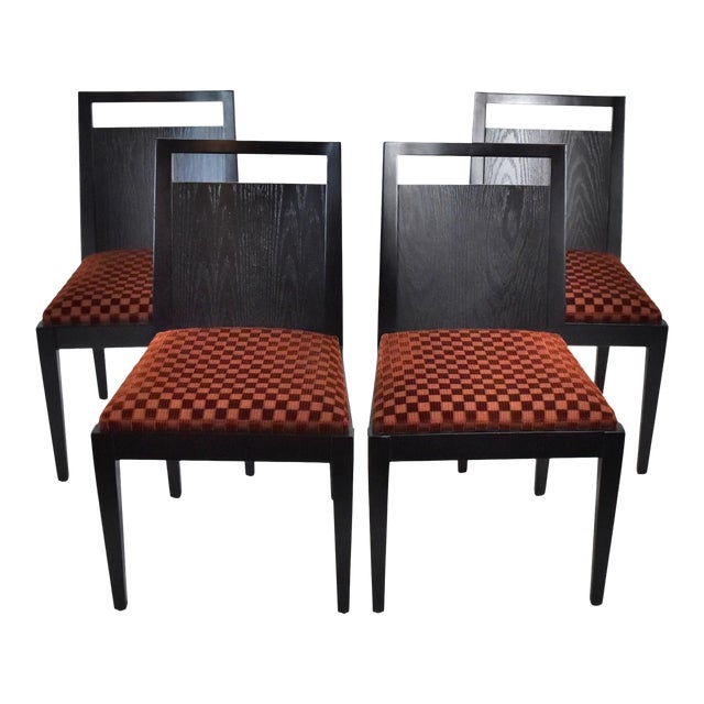 Set 4 Gerard Burdett Side Dining Chairs Black Noir W Check Velvet