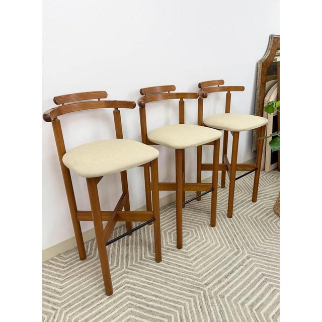 Mid-Century Modern 1970s Findahls Mobelfabrik, 3 Danish Teak Bar Stools Mid Century Modern Reupholstered For Sale - Image 3 of 7