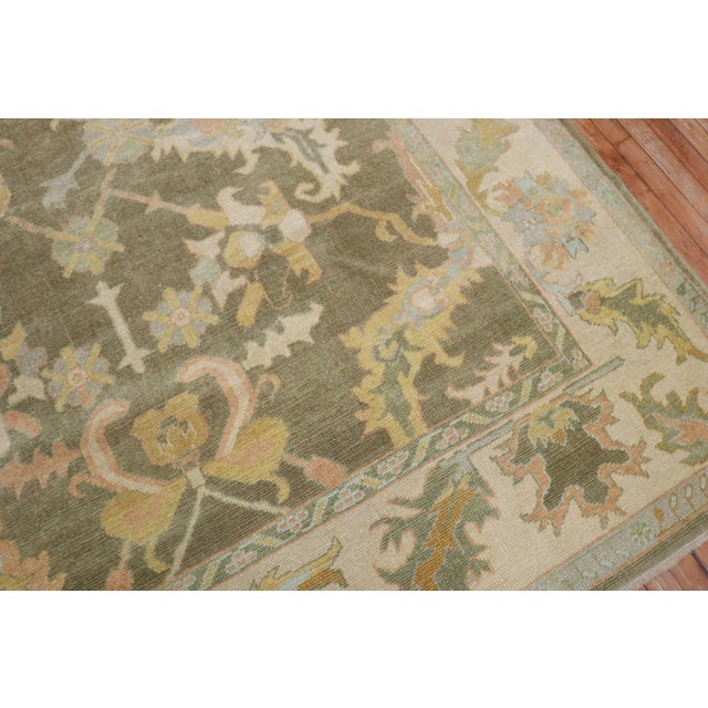 Mid 20th Century Vintage Traditional Green Brown Oushak Rug - 7'11" x 9'6" For Sale - Image 5 of 9