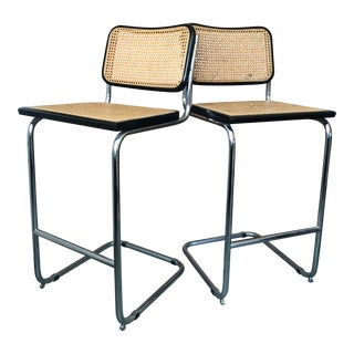 1970s Vintage Modern Marcel Breuer Style Bar Stools - A Pair For Sale