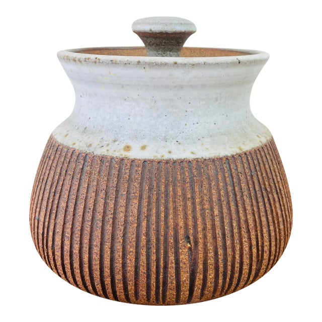 Vintage 1970s Handmade Stoneware Studio Pottery Lidded Decanter Vessel For Sale