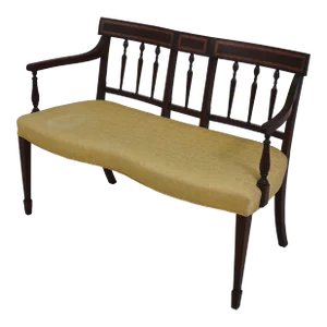 Wood & Hogan Sheraton Inlaid Mahogany Settee Bench