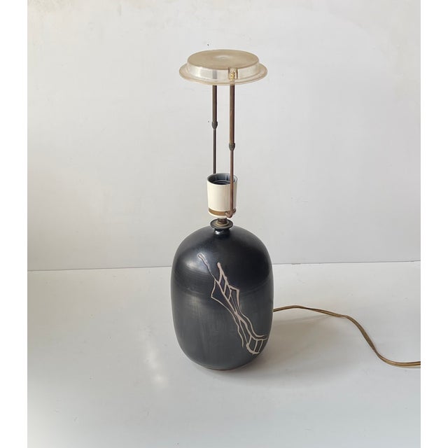 Ceramic Danish Modern Satin Black Ceramic Table Lamp by Aino Grib, 1980s For Sale - Image 7 of 9