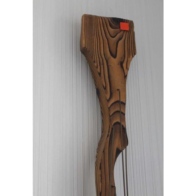 Witco wooden Tiki bar wall sculpture with brass wire strings and glass tiles. Guitar measures 5.5" wide, 4.5" deep and...