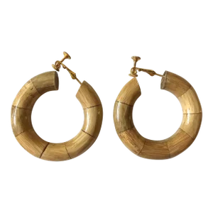 Vintage Les Bernard Real Bamboo Hoop Earrings - 2 Pieces