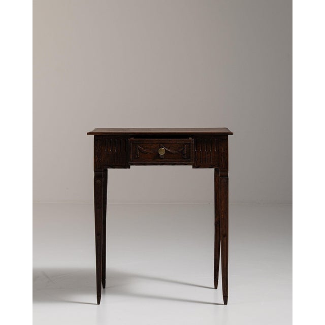 19th Century 19th Century France Rich Walnut Brown Carved Walnut Side Table With Drawer For Sale - Image 5 of 11